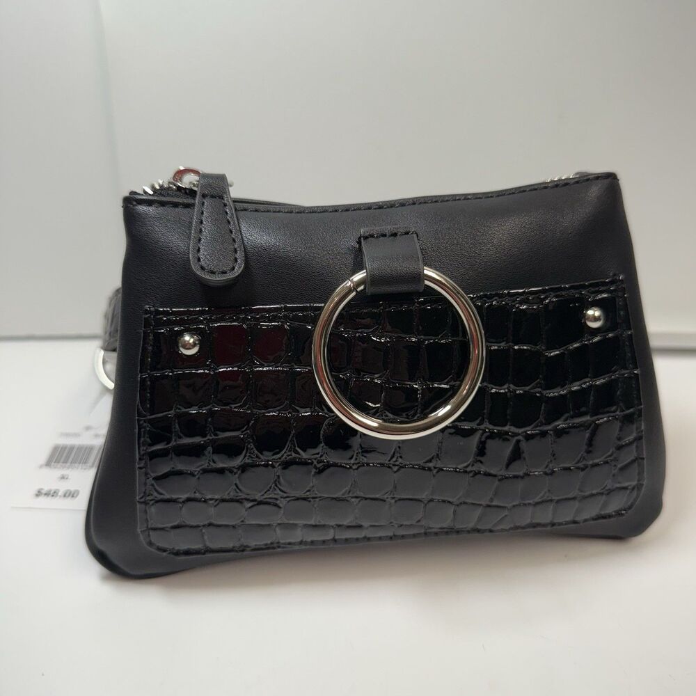 Faux Leather Croc Embossed Zippered Waist Removable Belt Bag In Black Sz XL New